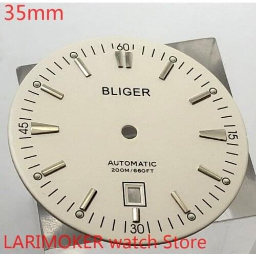 Bliger sterile 35mm square dial date kit ETA 2824/2836 Miyota 8215/8205/821A movement mens watch night plate part white