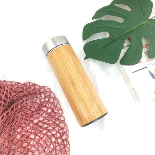 Natural Bamboo Tumbler 450ml Stainless Steel Liner Thermos Bottle Vacuum Flasks Insulated Bottles Bamboo Cup For Tea