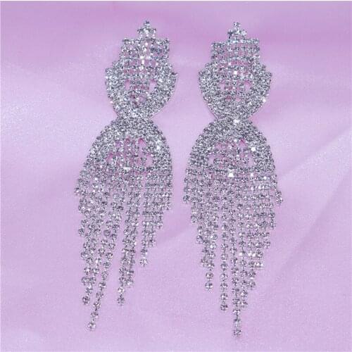 New Classic Crystal Earrings Ladies Exaggerated Long Earrings Tassels Rhinestone Earrings Fashion Ladies Korean Earrings Jewelry
