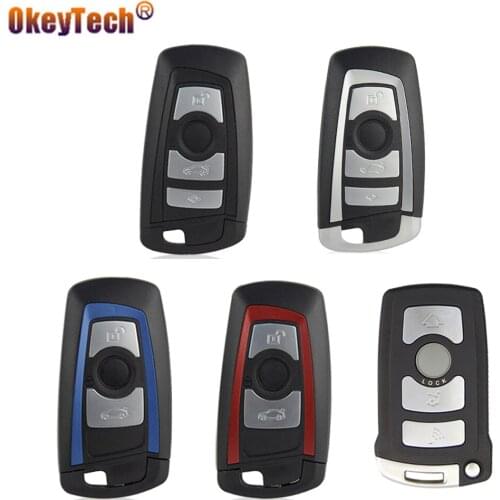 OkeyTech Colorful 3/4 Button Smart Car Key Shell for BMW CAS4 F 3 5 7 Series E90 E46 with Insert Uncut Blank Blade Accessories