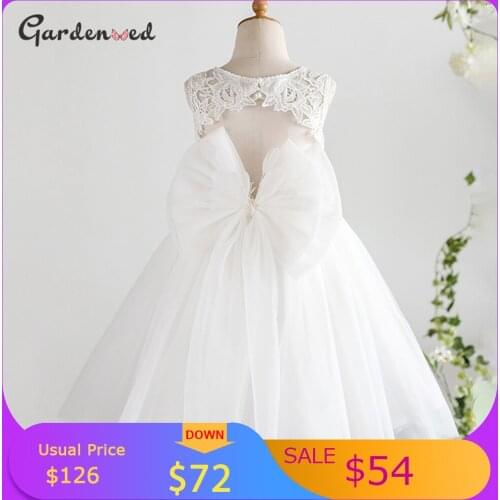 Aline Ivory Tulle Scoop First Communion Dresses Tulle Skirt Kids Flower Girl Dress Organza Back Satin Bow Little Bride Dresses