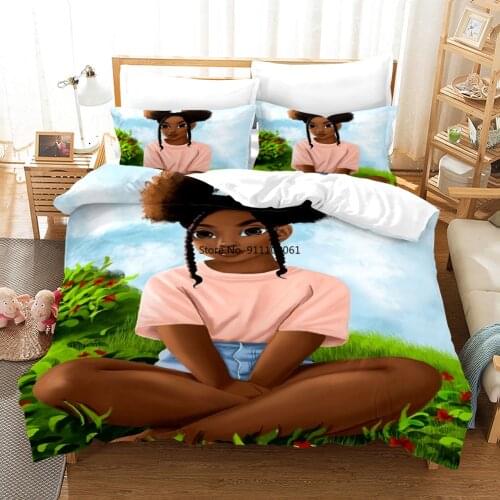 Luxury 3d Print Double Bedding Sets Cartoon Lovely and Beautiful African Girl Duvet Cover with Pillowcase Queen Comforter Sets