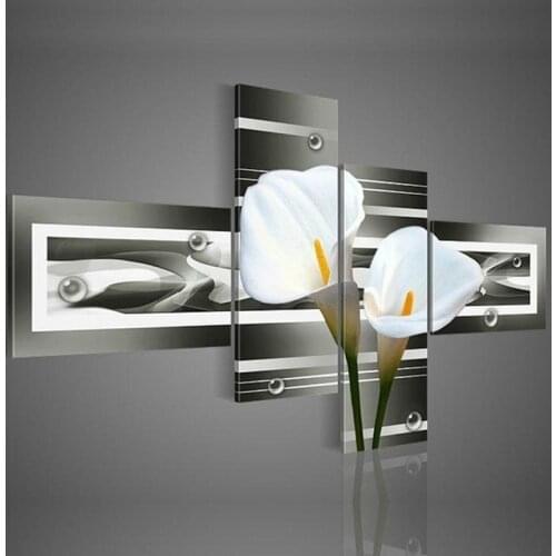 Hand-painted wall art black Pure white lilies home decoration Landscape oil painting on canvas 4pcs/set DY-040 No Frame