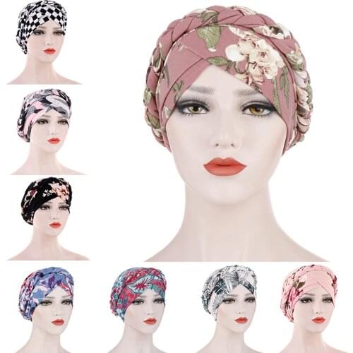 Print Turban Hat 2021 New Inner Hijab Caps for Women Muslim Stretch Hijabs Hat Islamic Under Scarf Head Wrap Cap turbante mujer