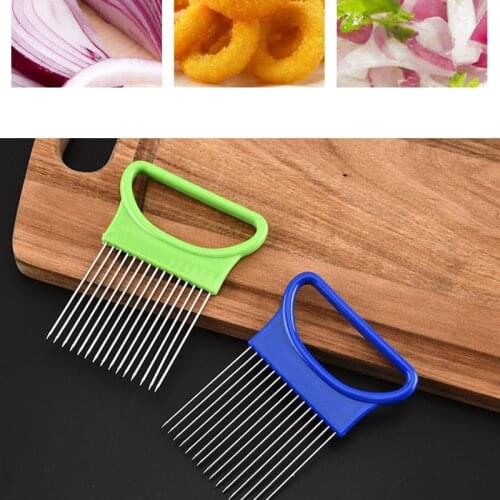 1 Pcs Stainless Steel Onion Kitchen Accessories Tools Needle Fork Cutting Fruit Vegetables Slicer Tomato Cutter Safe Aid Holder
