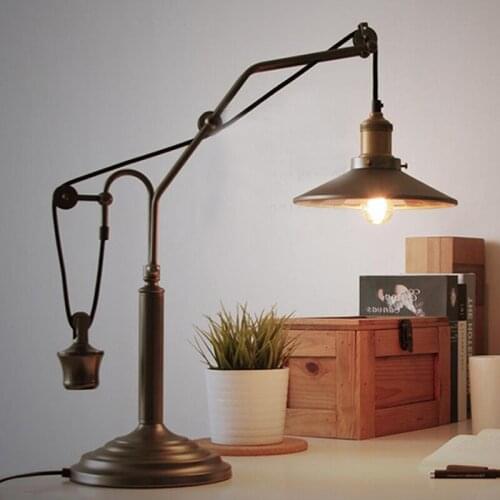 Vintage American country industrial iron pulley table lamp bedroom bedside lamp