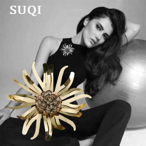 Vintage Women Lady Handmade Hit gold 3D Flowers Two-way Brooches pins and Clips Fashion Delicate brooch sequins Accessories