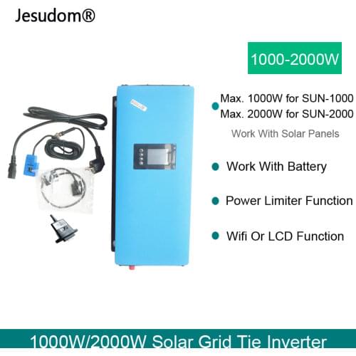 WIFI MPPT Solar Grid Tie Inverter 1000W 2000W DC45V-90V or to AC110V AC220V with Limiter Sensor PV/ Battery Discharge Inverter