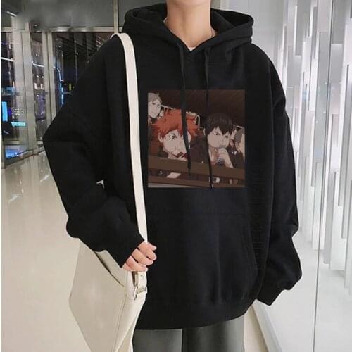 Japanese Anime Haikyuu Tobio Kageyama Graphic Hooded Tops Streetwear Cartoon Volleyball Club Sweatshirt Harajuku Hoodie For Men
