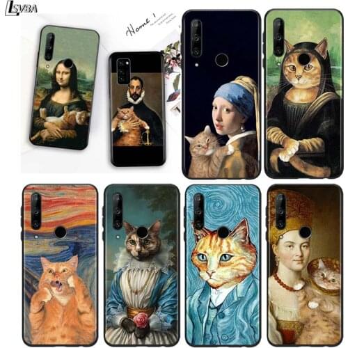 Funny Cat Art Aesthetics for Huawei P10 P20 Pro P30 P40 Y5 Y6 Y7 Y9 2019 Nova 7i 5T 5i 5 4e 4 3i 3e 3 Bright Black Phone Case