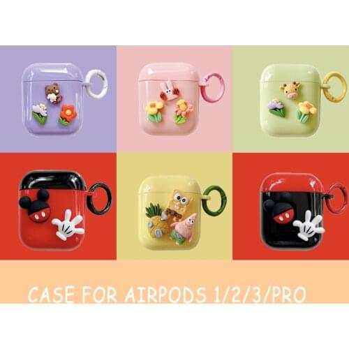 Cute Cartoon Candy Colors Kawaii Flowers Earphone Cases for Airpods 1 2 Pro Protect Cover with Finger Ring Strap