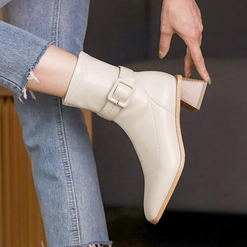 Boots Women Square head Ankle Boots for Women Short Plush Winter Shoes Women Botas Mujer 34-45