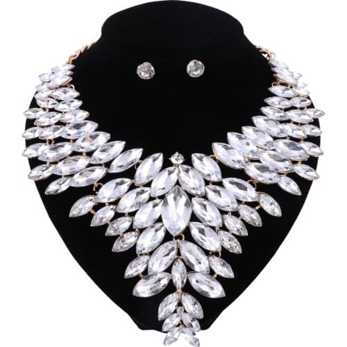 Women Crystal Jewelry Set Gold Color Fashion Necklace Earring African Costume Nigerian Wedding Accessories Jewelry Set
