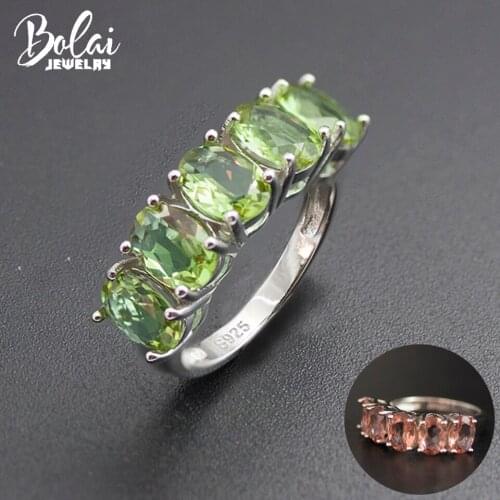 Bolai Color Change Zultanite Ring 925 Sterling Silver Pink Green Nano Diaspore Gemstone Jewelry Five-stone Ring for Women 11.11