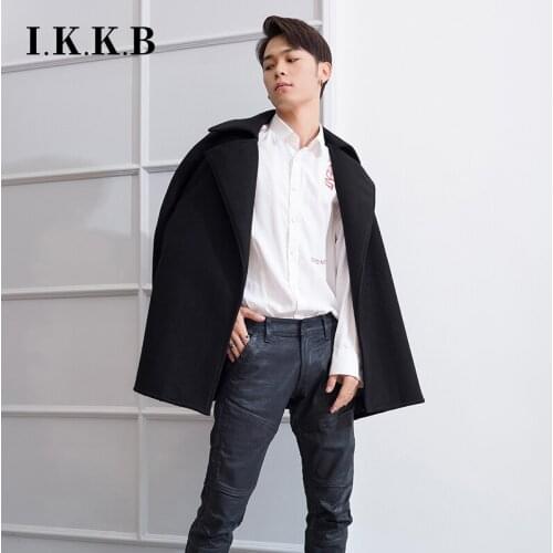 Winter Lapel fashion mens coat Cape Cape medium length tweed student windbreaker woollen shawl coat