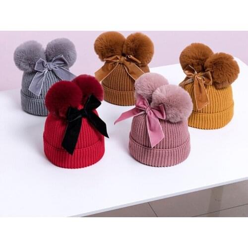 1 Pc Baby Stuff Double Pompom Hat Winter Knitted Kids Baby Girl Hat Warm Thicker Children Infant Beanie Cap Bonnet