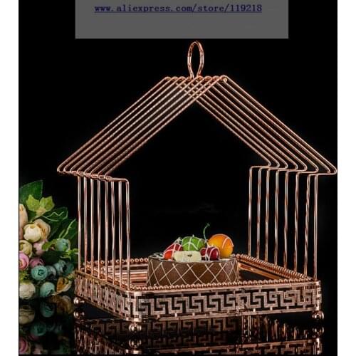 1 PCS Creative single layer square bird cage snack stand rose gold cake plate wedding birthday party dessert