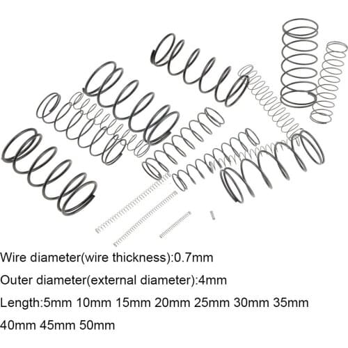 10PCS 0.7*4*5-50mm Spring Steel Small Compression Release Mechanical Return Spring Pressure Spring OD 4mm 0.7x4x5-50mm