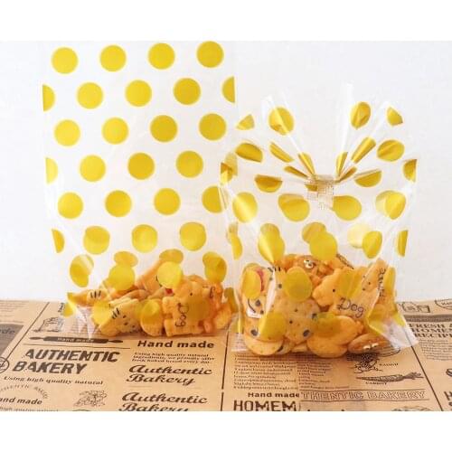 10pcs Gold White Polka Dots Candy Bag Packaging Plastic Sweets Bags Transparent Cookie Bag Birthday Wedding Party Gift Wrap