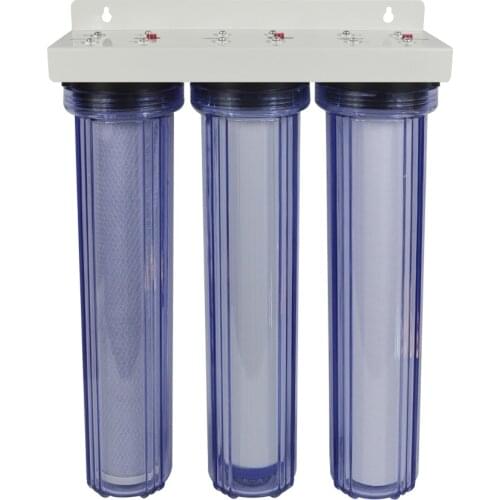20-Inch Size-Three Stage Whole House Water Filtration System with Sediment, GAC, Carbon Block ,3/4" brass insert -Transparent