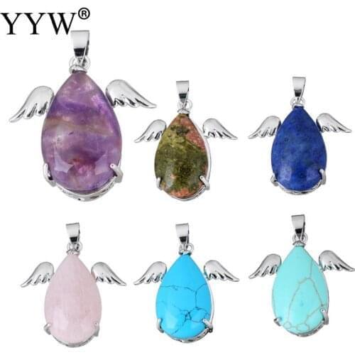 2018 New Fashion jewelry Pendants Real Natural Gem stone Pendants Womens Jewelry Lucky Teardrop Quartz Opal Quartz Pendants