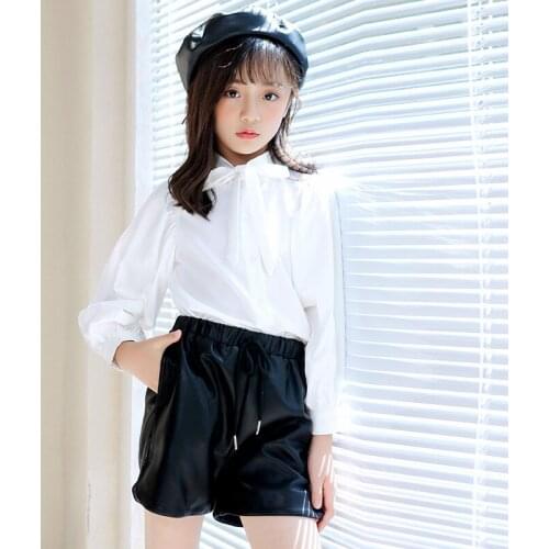 2021 Girls Blouse Autumn Long Sleeve Chiffon Tops Shirts Elegant Bow Kids Blouses 6 8 10 12 14 16 Years Childrens Clothing