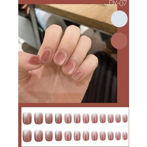 High Quality 24pcs Cinnamon Glitter Nail Patch Glue Type Removable Short Paragraph Fashion Manicure Save Time False Nail Patch