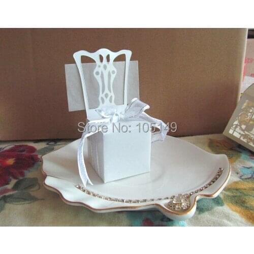 300Pcs/lot Miniature Chair Place Card Holder and Favor Box in White candy box For Party Decorations Gift box and Bridal favors