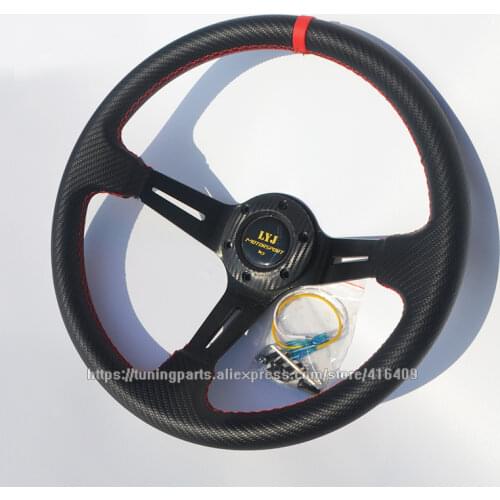 350mm Deep Dish Drifting Steering Wheel PVC Carbon Fiber Modified Car Steering Wheel Universal