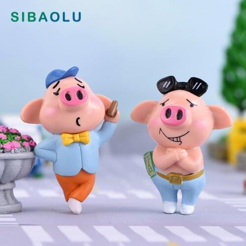 1pc Fashion Mr.Pig figurine cartoon Animal Model Moss landscape Bonsai home miniature fairy garden decoration accessories modern
