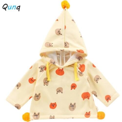 Qunq Baby Toddler Children Sweatshirt Thick Warm Winter Spring Kids Hoodies for Girls Cartoon Cute Pattern Zipper Boys Tops