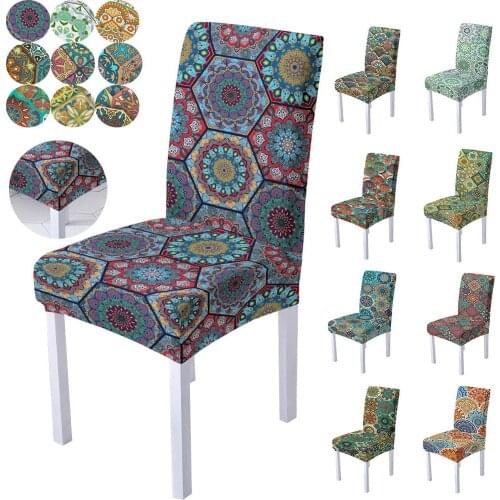 Bohemian Mandala Flower Printed Elastic Chair Cover for Home Dinning Room High Back Chair Wedding Banquet Chair Protective Cover