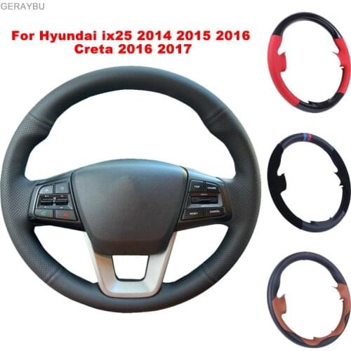 GERAYBU Custom DIY Black Artificial Leather Hand-Sewn Car Steering Wheel Cover For Hyundai Ix25 2014 2015 2016 Creta 2016 2017