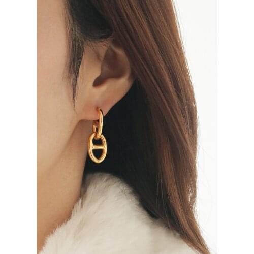 GSOLD New Trendy Pig Nose Shape Earring Geometric Metal Texture Oval Stud Earrings Women Fashion Creative Party Jewelry Gifts