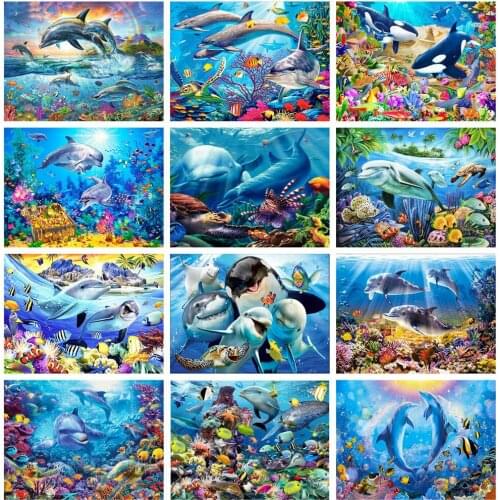 Huaca 5d DIY Diamond Painting Dolphin Full Square Diamond Embroidery Sea Mosaic Sale Decor For Home
