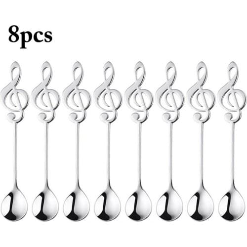 8PCS Coffee Spoon Stainless Steel Note Shape Music Theme Tea Stirring Spoon Small Ice Cream Dessert Scoop Creative Flatware