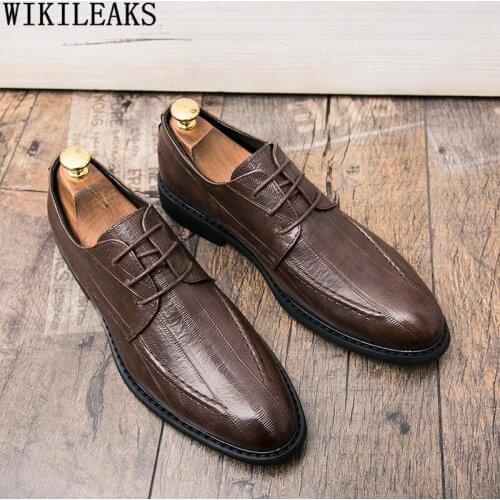 Brown Dress Shoes Mens Fashion Derby Shoes Leather Black Formal Wedding Shoes for Men 2021 Chaussure Homme Zapatillas De Hombre