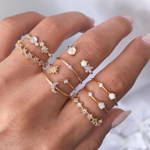 Vintage Gold Silver Color Star Moon Rings Set For Women Boho Knuckle Finger Ring Female Bohemian Jewelry Accessories