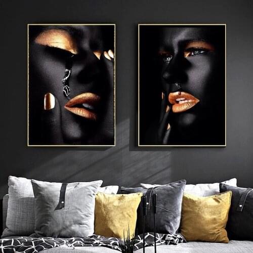Black and Gold African Woman Blood Poster Painting Canvas Cuadros Posters and Prints Scandinavian Wall Picture for Living Room