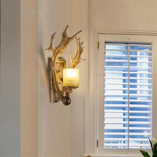 Nordic country antlers wall lamps industrial living room shape sconces lights American retro bar decorative bedroom lighting