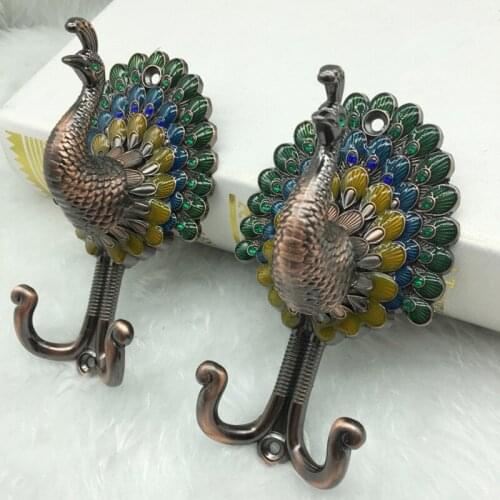 New 1Pair Peacock Alloy Curtain Hooks Anti-rust Pothook Wall Tieback Towel Hanger Coat Hat Hook Curtain Accessories Home Decor