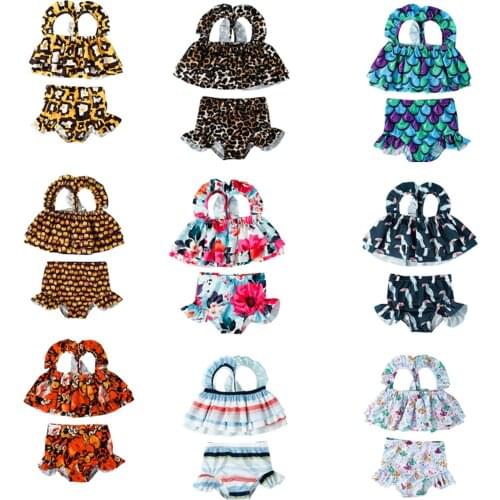 New 9 Styles Of Children Baby Summer Cute Toddler Girl Sleeveless Layered Printed Ruffled Bikini Top + Swimsuit Suit