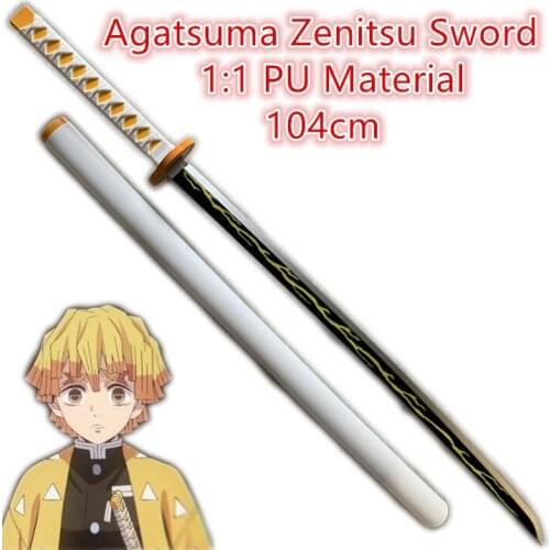1:1 Demon Slayer Weapon Agatsuma Zenitsu Thunder Sowrd Kimetsu no Yaiba Sword Cosplay Ninja Knife 104cm Weapon Prop Anime Model