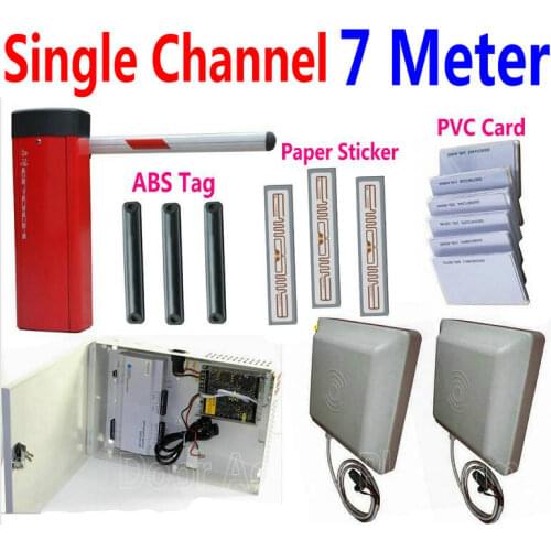Single Channel 7 Meter Car Parking Barrier gate kit for Door Entry+Exit Automatic 0-7 meter card UHF RFID ABS tag+Attach Sticker