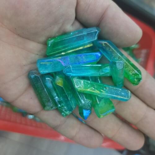 Wholesale100g Electroplated Green Titanium Aura Lemurian Crystal Wand Point Healing Crystal Stone Decor Natural Quartz Crystals