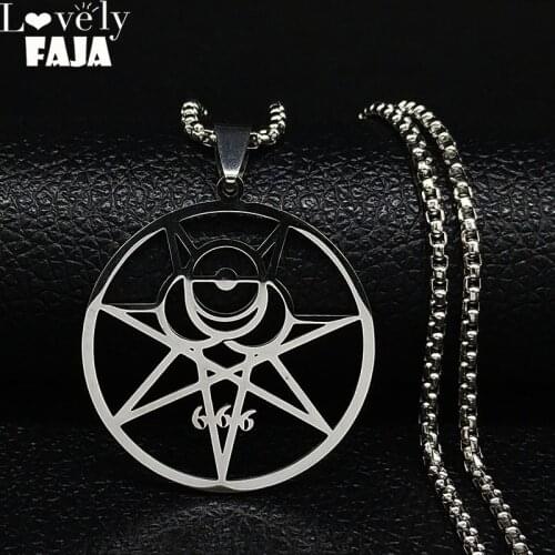 Crowley Secret Stainless Steel Necklace Men/Women Thelema Sigil Illuminati Hidden Symbol Magic 666 Satan Chain Jewelry N3028S03