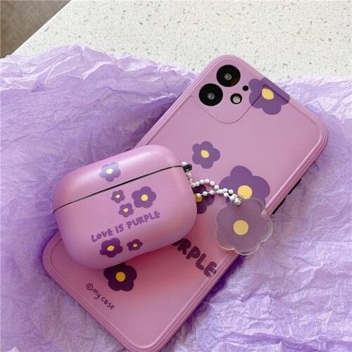 Purple Flower Printing Plastic Case Earphones for Apple Airpods pro Bluetooth Wireless Earphone Protective Cover Box