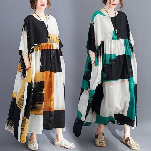 ARCSINX Casual Dresses For Women Large Size 4XL 5XL 6XL Korean Summer Dress Women Oversized Geometric Print Sundresseses Women