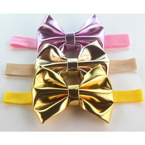 50pcs/lot Shiny fabric bow headband ,10cm bowknot with elastic bands Hair Accessory