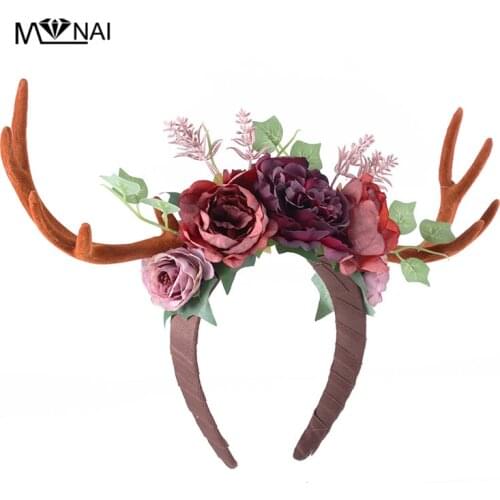 New Custom-made Antler Headband Gothic Floral Deer Horns Hairband Party Masquerade Fancy Dress